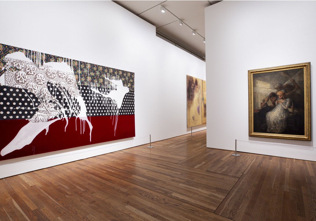 A la izquierda, 'Cenizas sobre cenizas', de Polke. A la derecha, 'Las viejas', de Goya