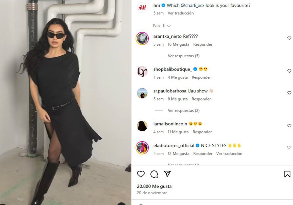 Pantallazo a uno de los varios post que tiene Charli XCX en la cuenta de Instagram de H&M