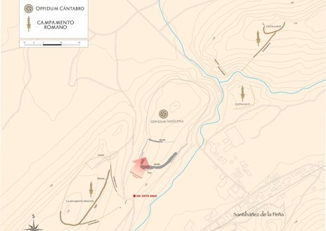 Imagen secundaria 1 - Vista del Castellum A de La Loma antes de su destrucción. Mapa del lugar y una imagen tomada hace unos días