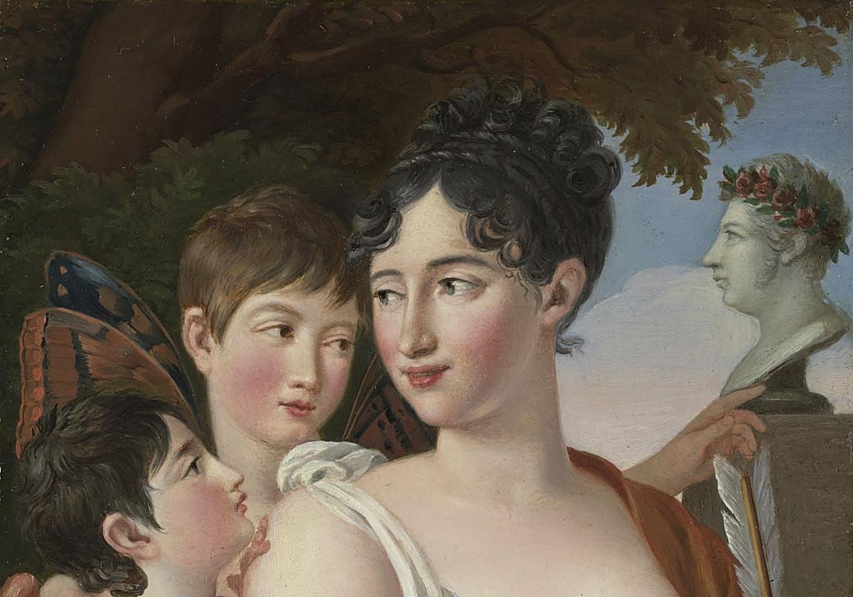 'Josefa Tudó con sus hijos Manuel y Luis Godoy, en un jardín', de José de Madrazo