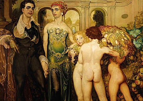 Imagen secundaria 1 - De arriba abajo, detalle de 'Berenice' (1909); 'Epitalamio o Las bodas del Príncipe Néstor' (1909); y 'El fandango del Candil de Gustavo Durán' 