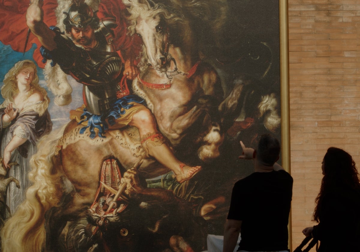 Reproducción de 'Lucha de san Jorge y el dragón', de Rubens, en Catarroja. Forma parte del proyecto 'En un lugar de… la memoria'