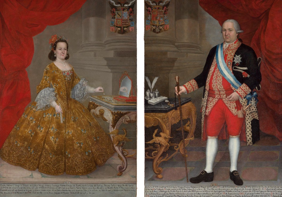 A la izquierda, Doña Joaquina Nimpha de Carvajal y Vargas, condesa del Puerto. A la derecha, Don Fermín Francisco de Carvajal-Vargas y Sotomayor y Alarcón
