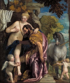 Imagen secundaria 2 - Tres obras de Veronés. Arriba, 'La unción de David'. Sobre estas líneas, a la izquierda, 'La conversión de María Magdalena'. A la derecha, 'Marte y Venus unidos por el amor'