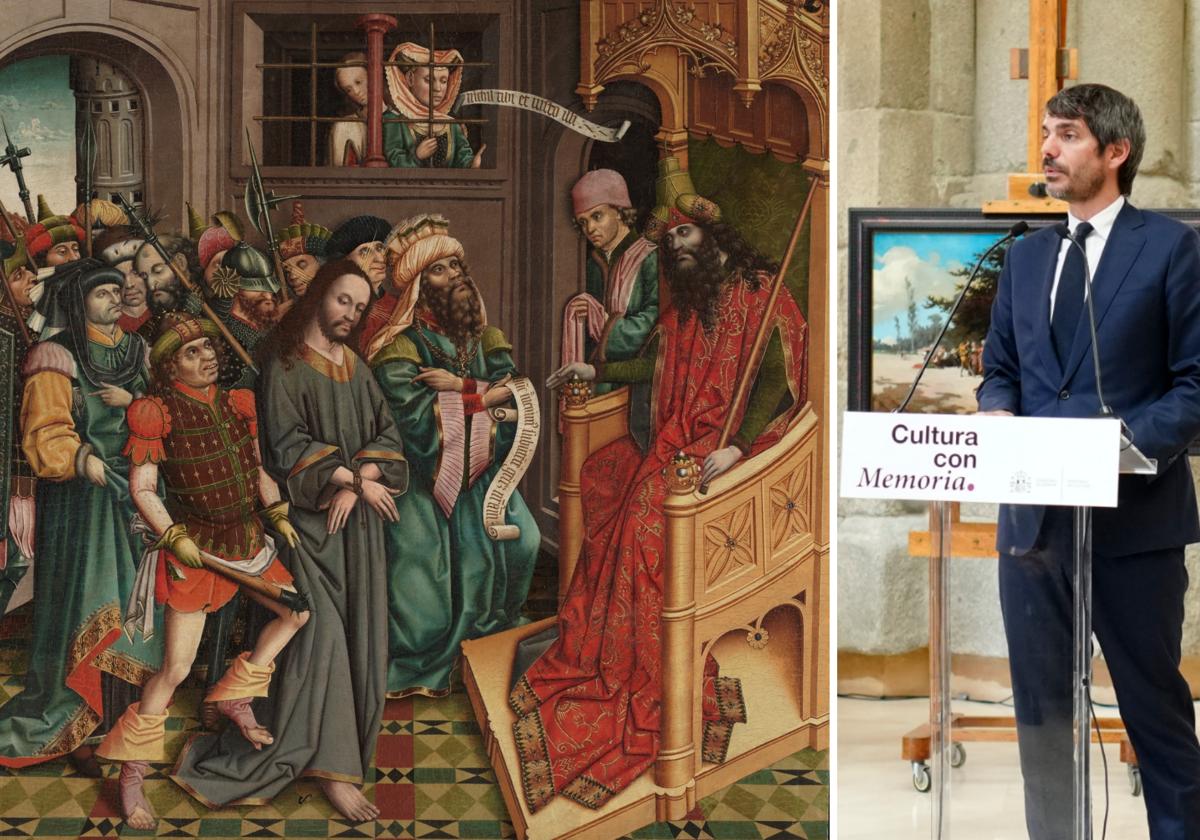 Al a izquierda, 'Cristo ante Pilatos'. A la derecha, el ministro Urtasun