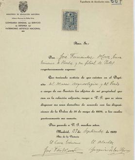 Imagen secundaria 2 - De arriba abajo: fragmento de 'La Anunciación'; acta de incautación de 'Cristo ante Pilatos'; primera petición, en 1939, de los bienes incautados