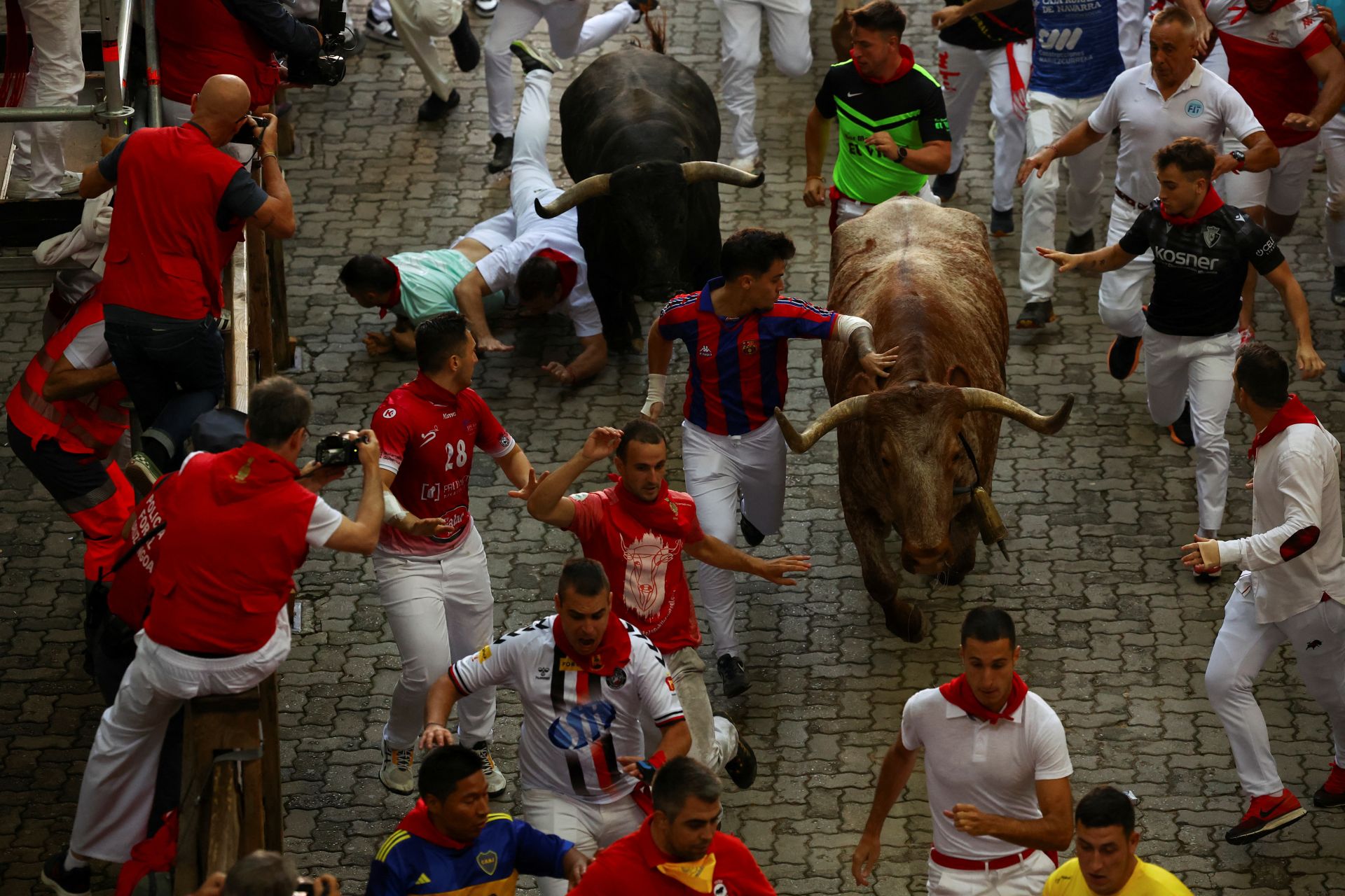 Los toros de Miura, protagonistas del último encierro de los Sanfermines 2025.