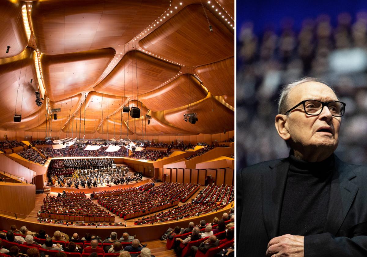 Un escenario de la Accademia Nazionale di Santa Cecilia y Ennio Morricone