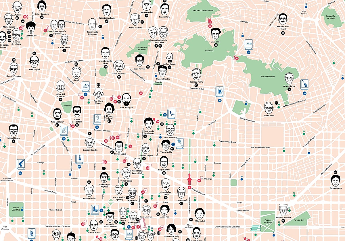 Mapa literario de la ciudad confeccionado por el Ayuntamiento de Barcelona