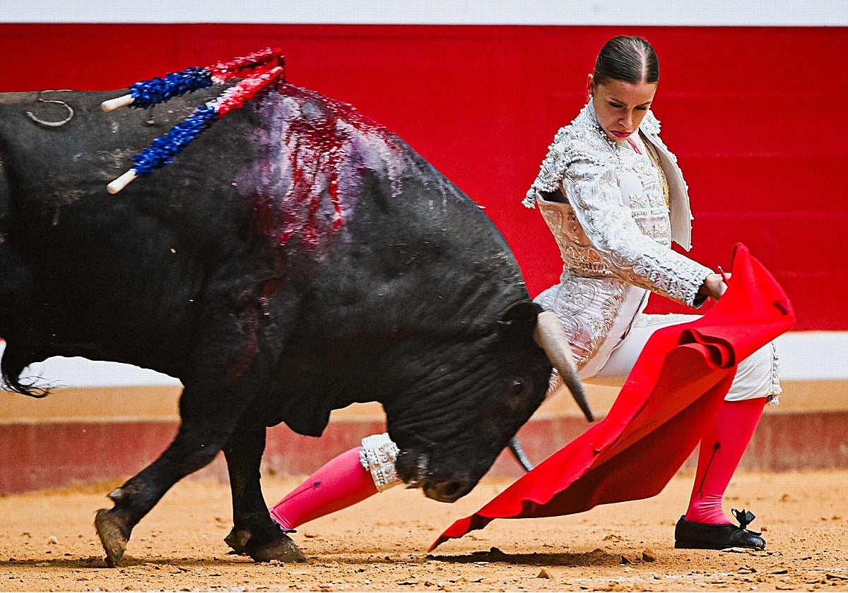 Olga Casado, con el novillo de la Purísima