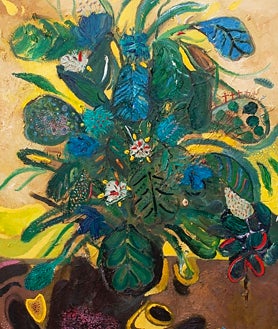 Imagen secundaria 2 - De arriba abajo, 'Cabeza reclinada. El grito', de Martín Chirino (Guillermo de Osma);'Un viento cálido que alcanza todos los rincones', de Los Bravú (El Apartamento); y 'Flores y cruces', de José Luis Valverde (Silvestre)