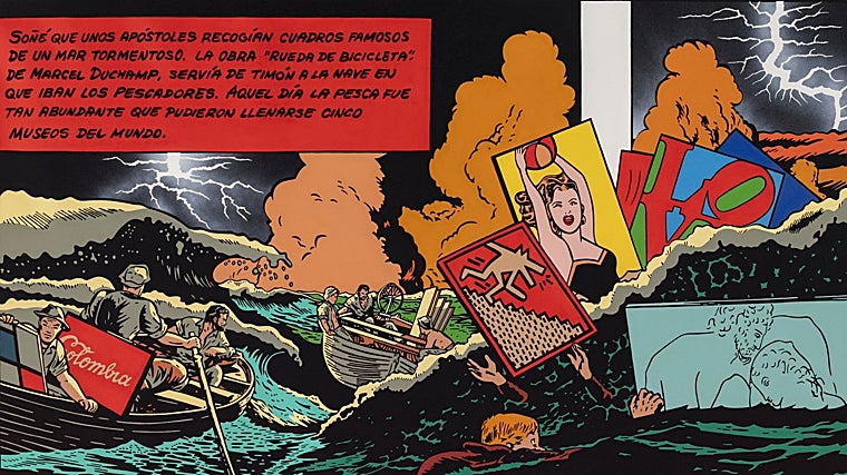 'La multiplicación de los cuadros'. Imagen del grabado de Álvaro Barrios que el artista también convertirá en 'Grabado popular' si la imprime y la lleva a la galería Fernando Pradilla