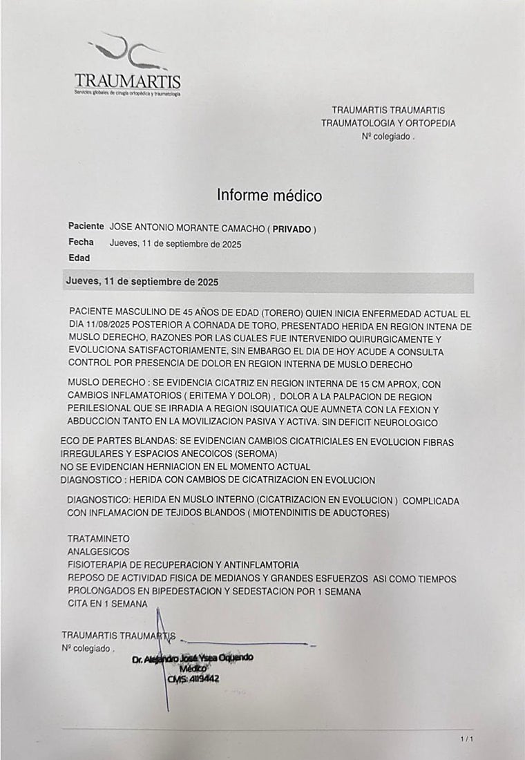 Informe médico aportado por Morante