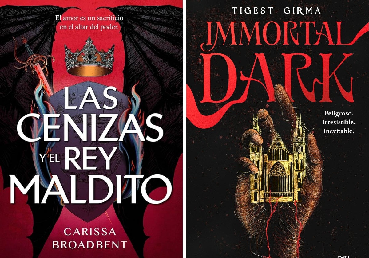 Portadas de las novelas 'Las cenizas y el rey maldito' e 'Immortal Dark', ambas continuadoras del romance vampírico