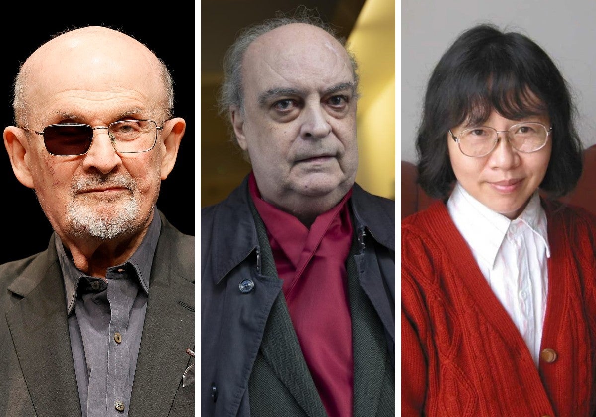 De izquierda a derecha, Salman Rushdie, Enrique Vila-Matas y Can Xue