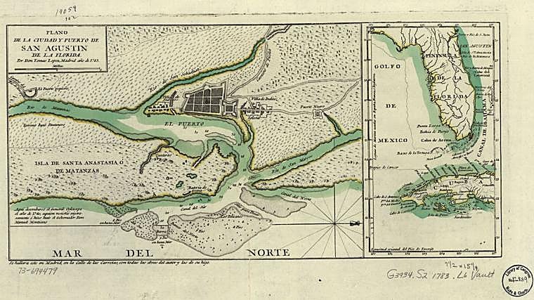 Plano de San Agustín y mapa de la Florida española