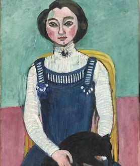 Imagen secundaria 2 - Arriba, 'Filme abstracto', 1952-1976, de Raymond Hains. Centro Pompidou, París. Sobre estas líneas, a la izquierda, 'Mujer tocando el laúd', 1910, de August Macke. Centro Pompidou, París. Detalle. A la derecha, 'Margarita con gato negro', 1910, de Matisse. Centro Pompidou, París