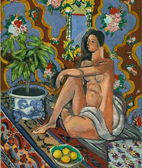 Imagen secundaria 2 - Arriba, 'Lujo, calma y voluptuosidad', de Matisse, otoño-invierno de 1904. Centro Pompidou, París. Sobre estas líneas, a la izquierda, 'Naturaleza muerta con bogavante', 1909-1910. de Natalia Goncharova. Centro Pompidou, París. A la derecha, 'Figura decorativa sobre fondo ornamental', de Matisse, invierno de 1925-1926. Centro Pompidou, París