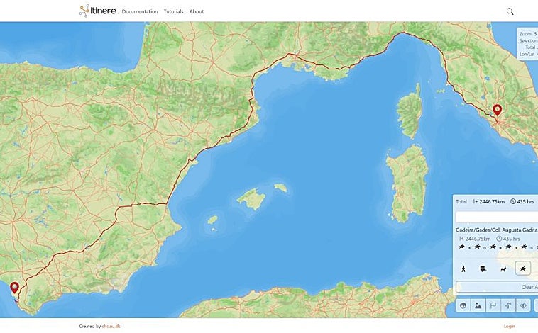 Imagen principal - Ruta de Cádiz a Roma por calzadas romanas. La red viaria romana creada por Itiner-e. Fragmento de un miliario romano erigido a lo largo de la Via Nova, en Jordania.