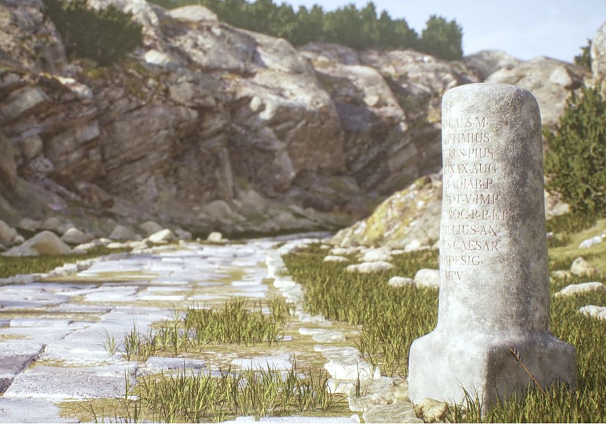 Animación de un miliario descubierto recientemente a lo largo de una carretera de montaña en la zona de Cilicia, en Turquía.