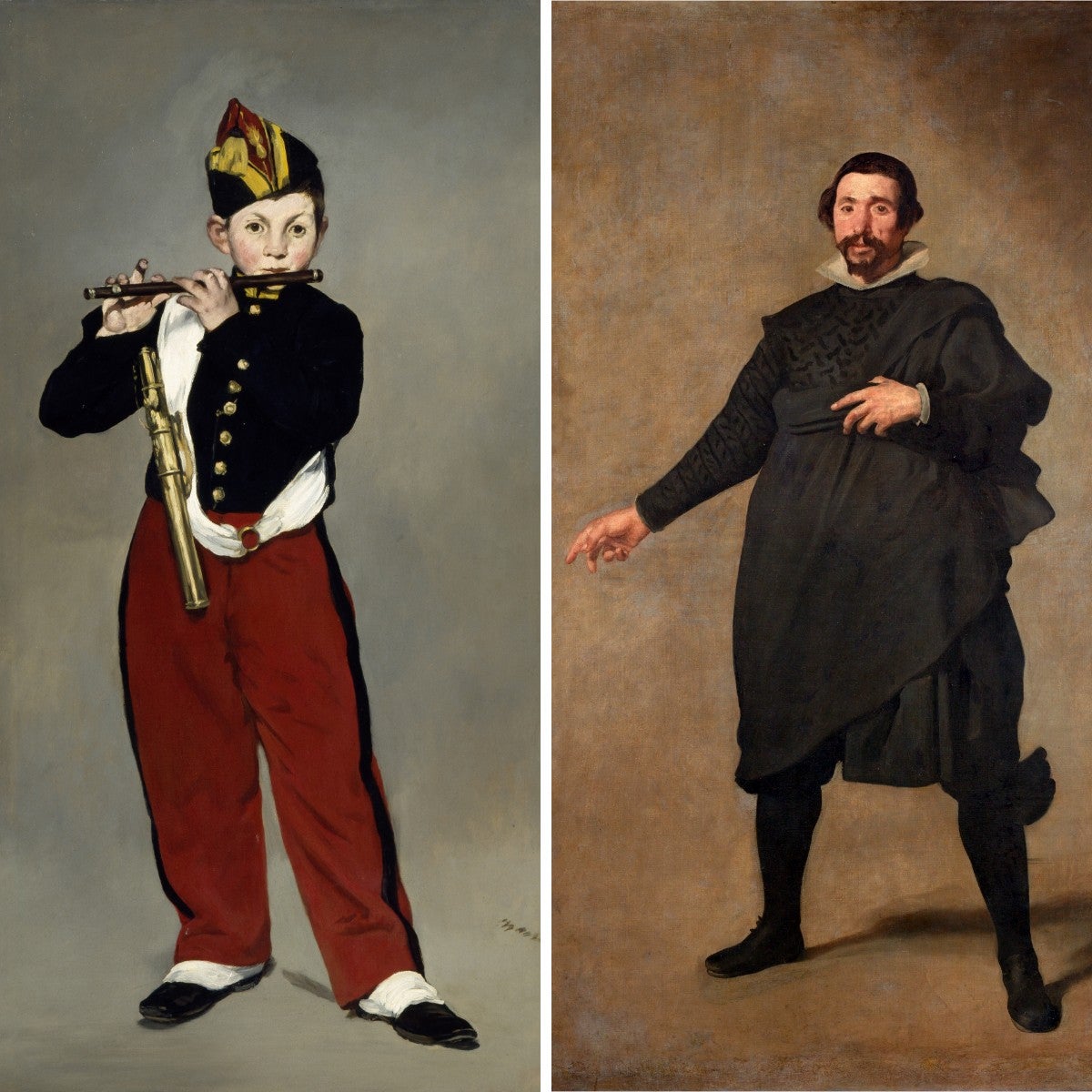 Solda Manet'nin 'Fife' adlı eseri. Sağda Velázquez'in 'Pablo de Valladolid' tablosu