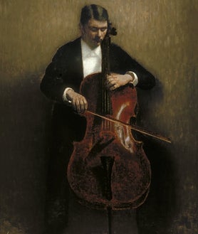 Imagen secundaria 2 - Arriba, Vilhelm Hammershøi. 'Autorretrato. La casa de campo Spurveskjul el Sorgenfri, al norte de Copenhague' (1911). Sobre estas líneas, a la izquierda, 'Retrato de Ida Ilsted, futura mujer del artista' (1890), de Hammershøi. Detalle. A la derecha, 'El violonchelista. Retrato de Henry Bramsen' (1893), de Hammershøi