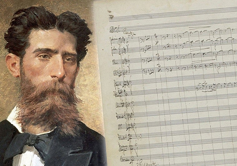 Tomás Bretón y una página del autógrafo identificado.