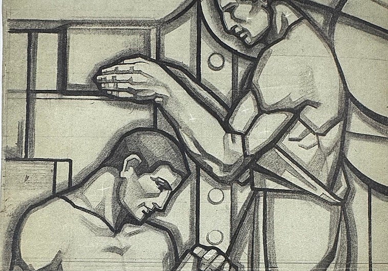 Detalle de uno de los bocetos de Alberto Martorell para las vidrieras del Banco