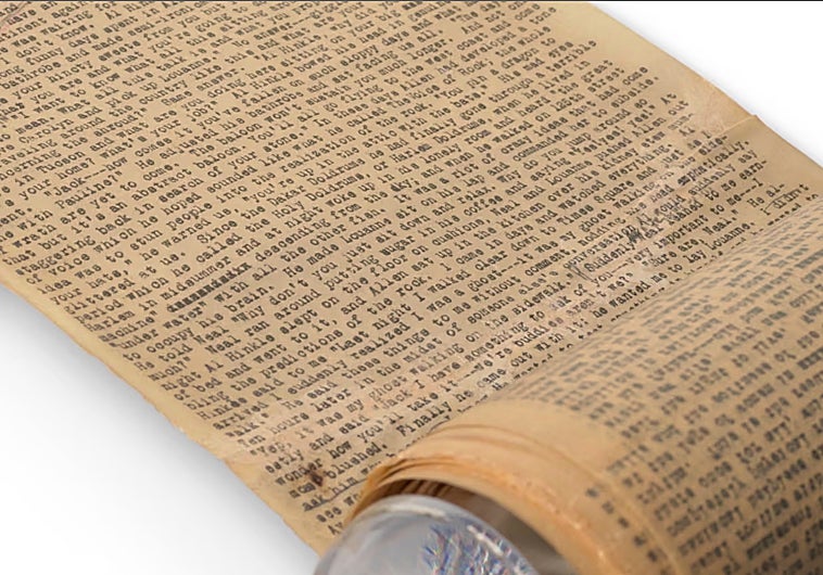 Imagen principal - El manuscrito de Kerouac, la guitarra acústica de George Harrison y el cartel de Dylan