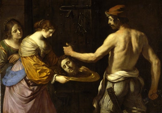 Guercino. 'Salomé recibe la cabeza de San Juan Bautista'.