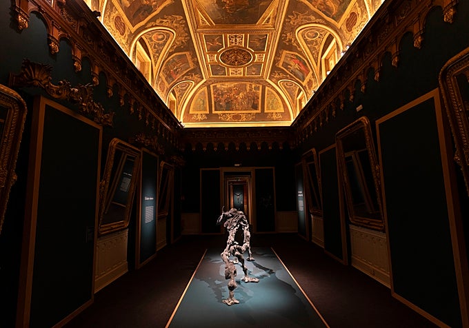 Sarayın asil odalarında Dalí'nin 'Kozmik Fil' tablosu.