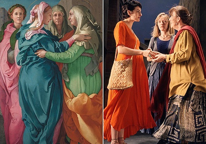 A la izquierda, 'La Visitación', de Pontormo. A la derecha, 'The Greeting', de Bill Viola.