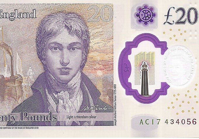 Detalle del billete de 20 libras esterlinas, con la imagen de Turner.