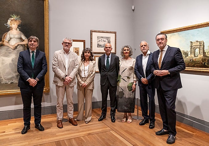De izquierda a derecha, Alfonso Palacio, Miguel Falomir, Maite Arango, Plácido Arango, Ibone Bengoetxea, Francisco Arango y Miguel Zugaza.