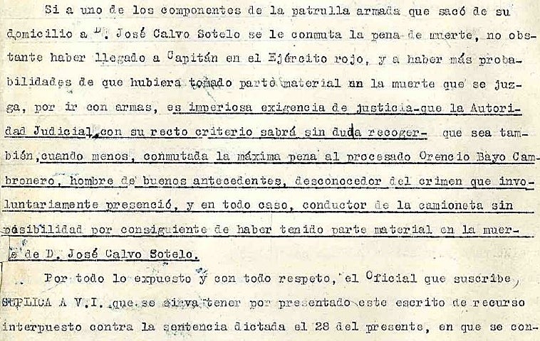 Imagen principal - Parte del informe de Ruiz-Giménez pidiendo la revocación de la sentencia. Elección de Ruiz-Giménez como defensor de Bayo Cambronero. Final del informe de Ruiz-Giménez pidiendo la revocación de la sentencia.