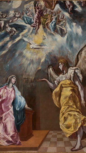 Imagen secundaria 2 -  Colección Banco Santander. Arriba, 'Valentín Belvís de Moncada y Pizarro', de Goya, y 'Las lágrimas de San Pedro', de Velázquez. Sobre estas líneas, a la izquierda, 'Sansón y el león', de Rubens. A la derecha, 'La Anunciación', de El Greco. 