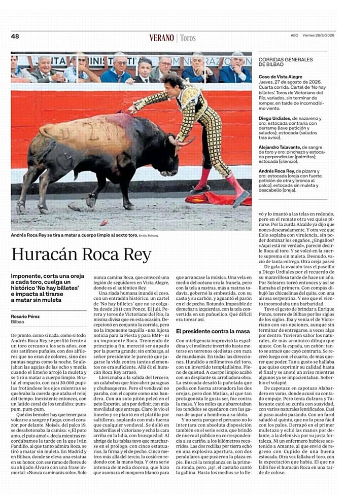 Página a papel del artículo premiado de Rosario Pérez en ABC