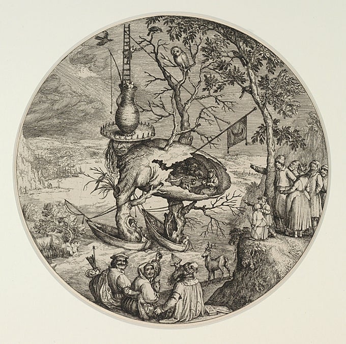 'El hombre árbol', aguafuerte, a la manera del Bosco.
