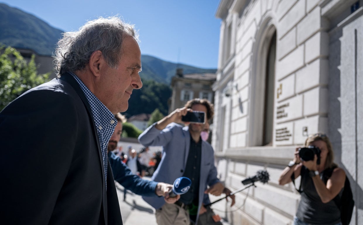 Michel Platini, en su entrada a la Corte de Suiza