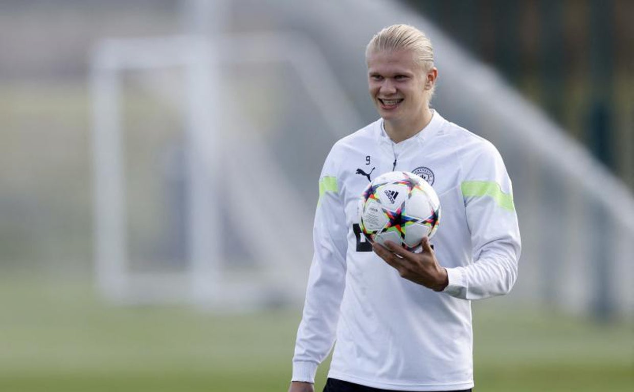 Erling Haaland, durante un entrenamiento del Manchester City