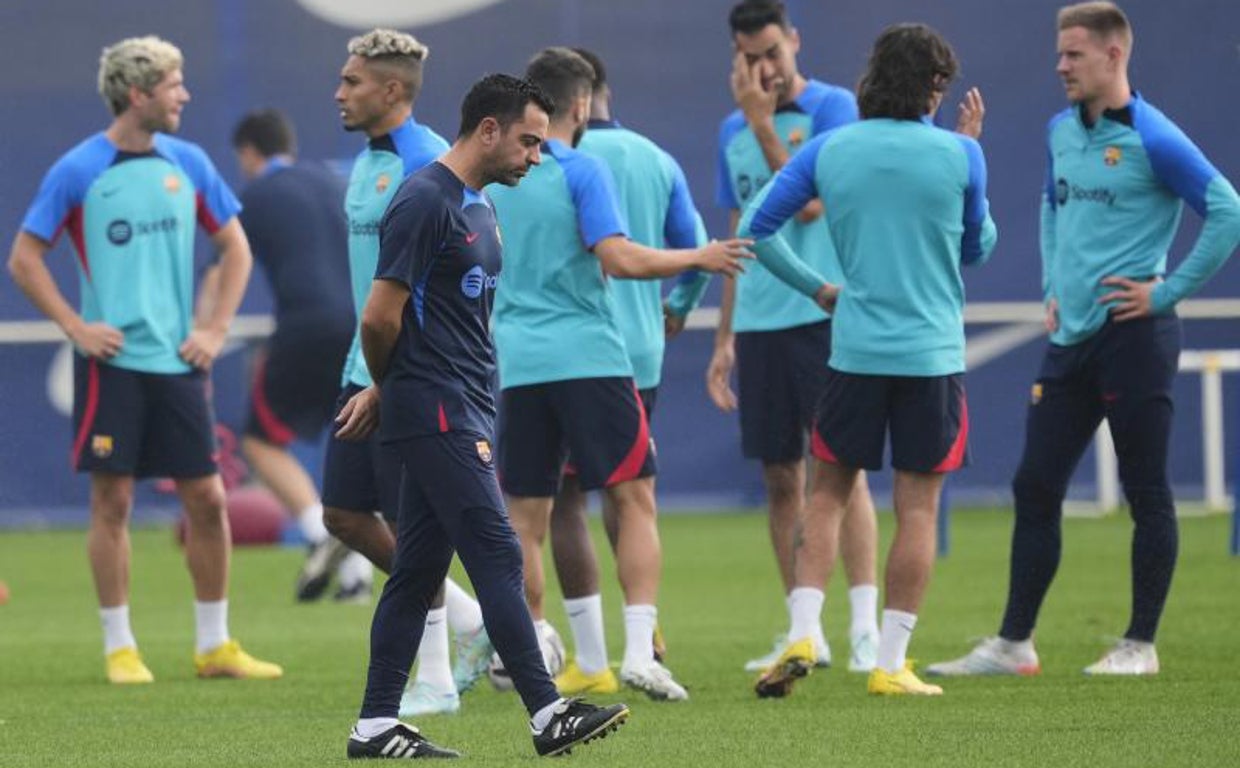 Xavi, durante el entrenamiento de este miércoles