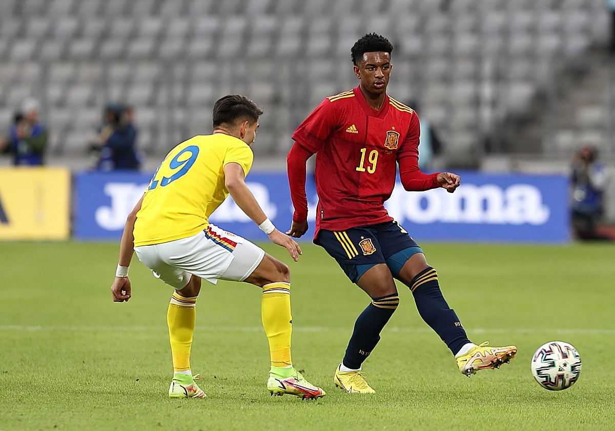Alejandro Balde, en un partido con la sub-21