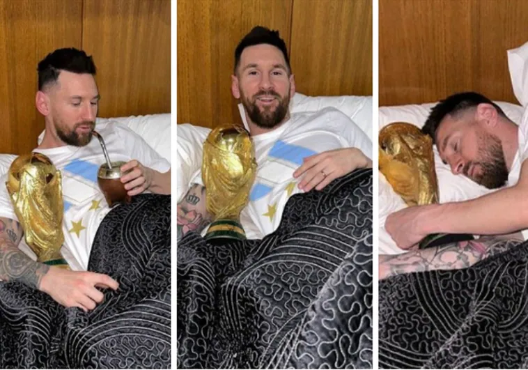 Messi duerme con la Copa del Mundo antes de aterrizar en Argentina