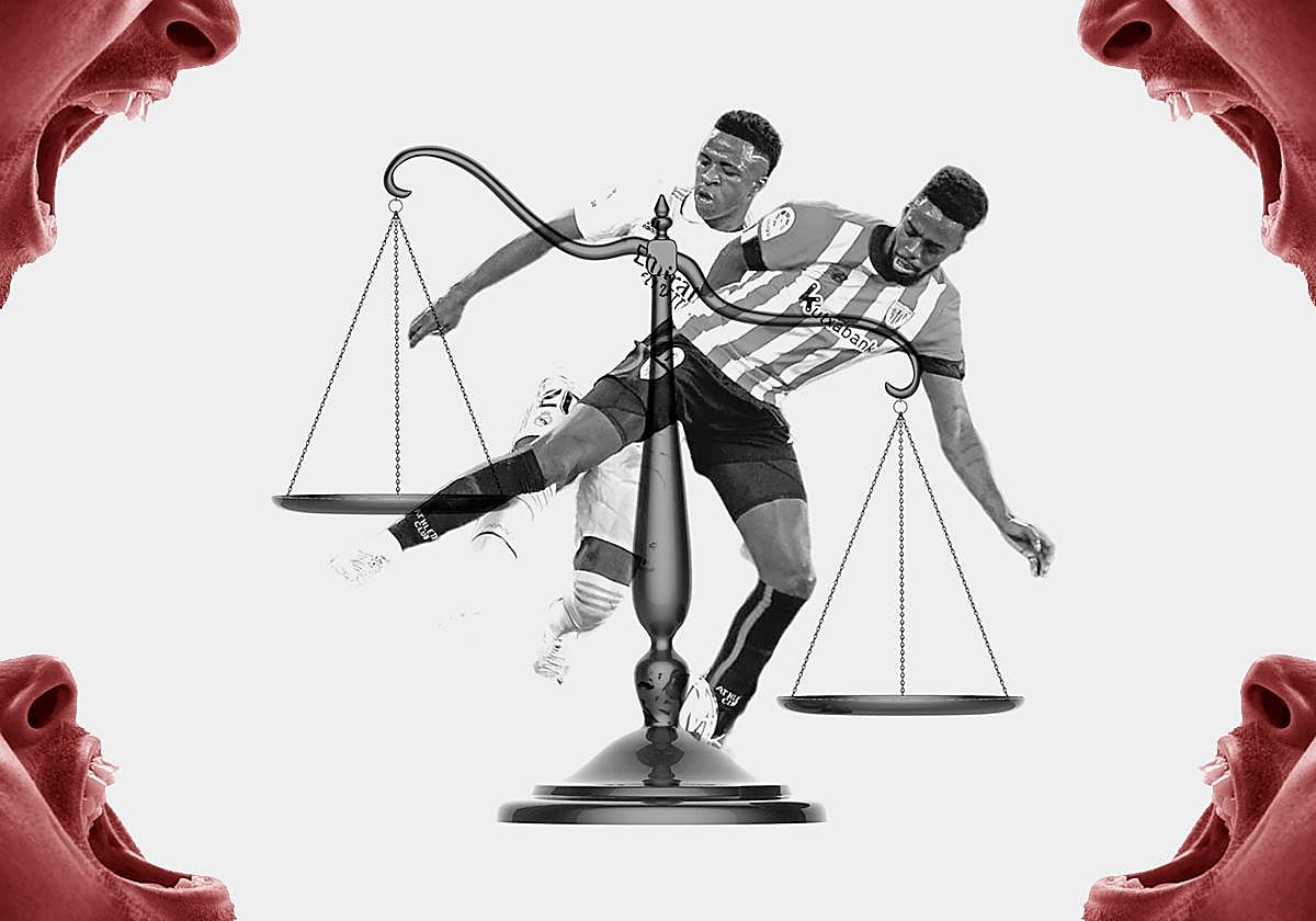 Vinicius e Iñaki Williams, dos jugadores que han recibido insultos racistas, el domingo en San Mamés