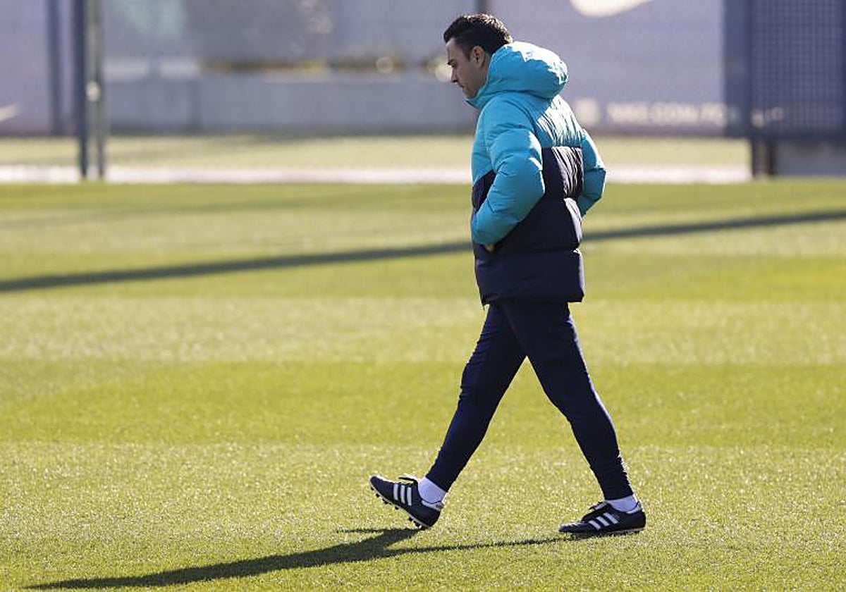 Xavi, durante el entrenamiento de este sábado