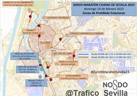 Estas son las zonas donde estará prohibido aparcar el día del Zurich Maratón de Sevilla 2023