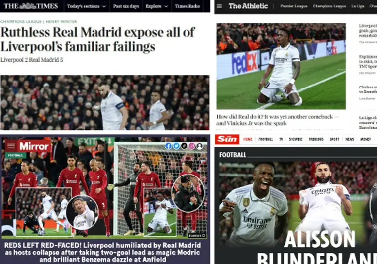 La prensa inglesa se deshace en halagos hacia el Real Madrid tras el épico triunfo en Anfield