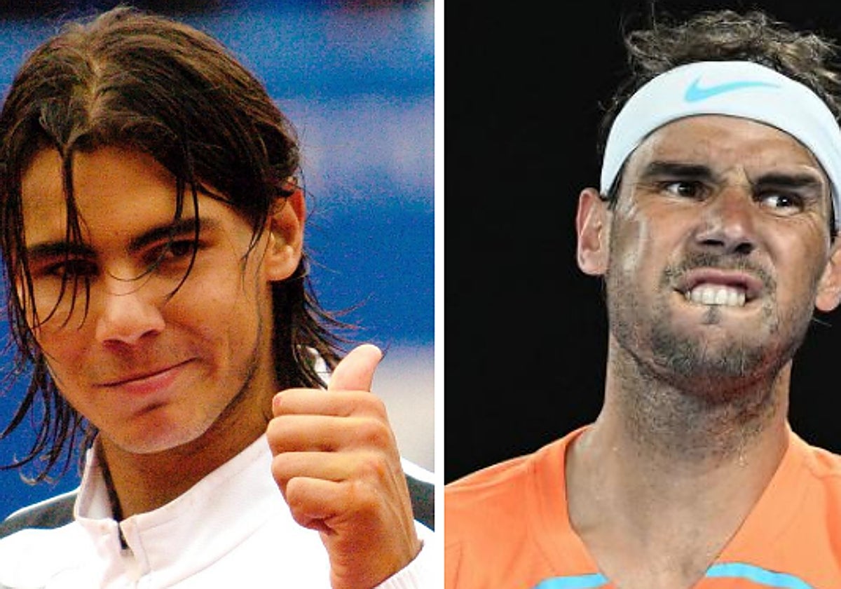 Rafa Nadal en abril de 2005  y en enero de 2023
