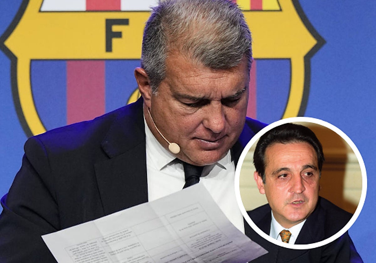 El presidente del F.C. Barcelona, Joan Laporta. Debajo, Enríquez Negreira