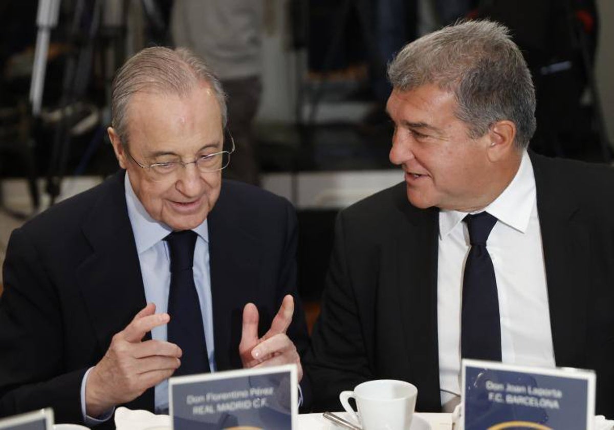 Florentino Pérez y Joan Laporta, en un acto por la Superliga